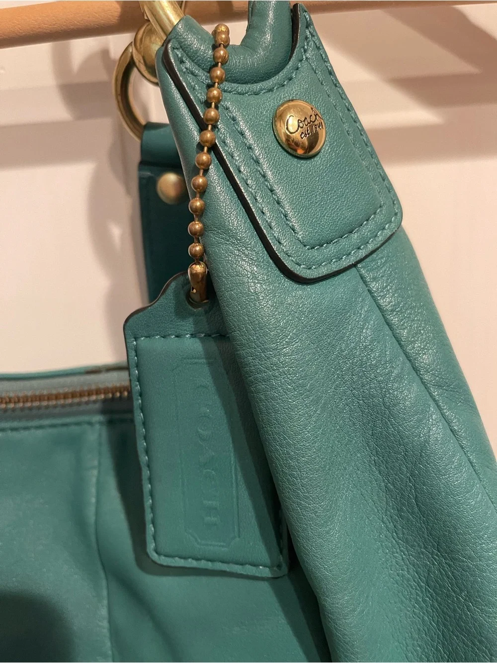 Coach Kristin Teal Convertible Hobo Bag with Gold Hardware